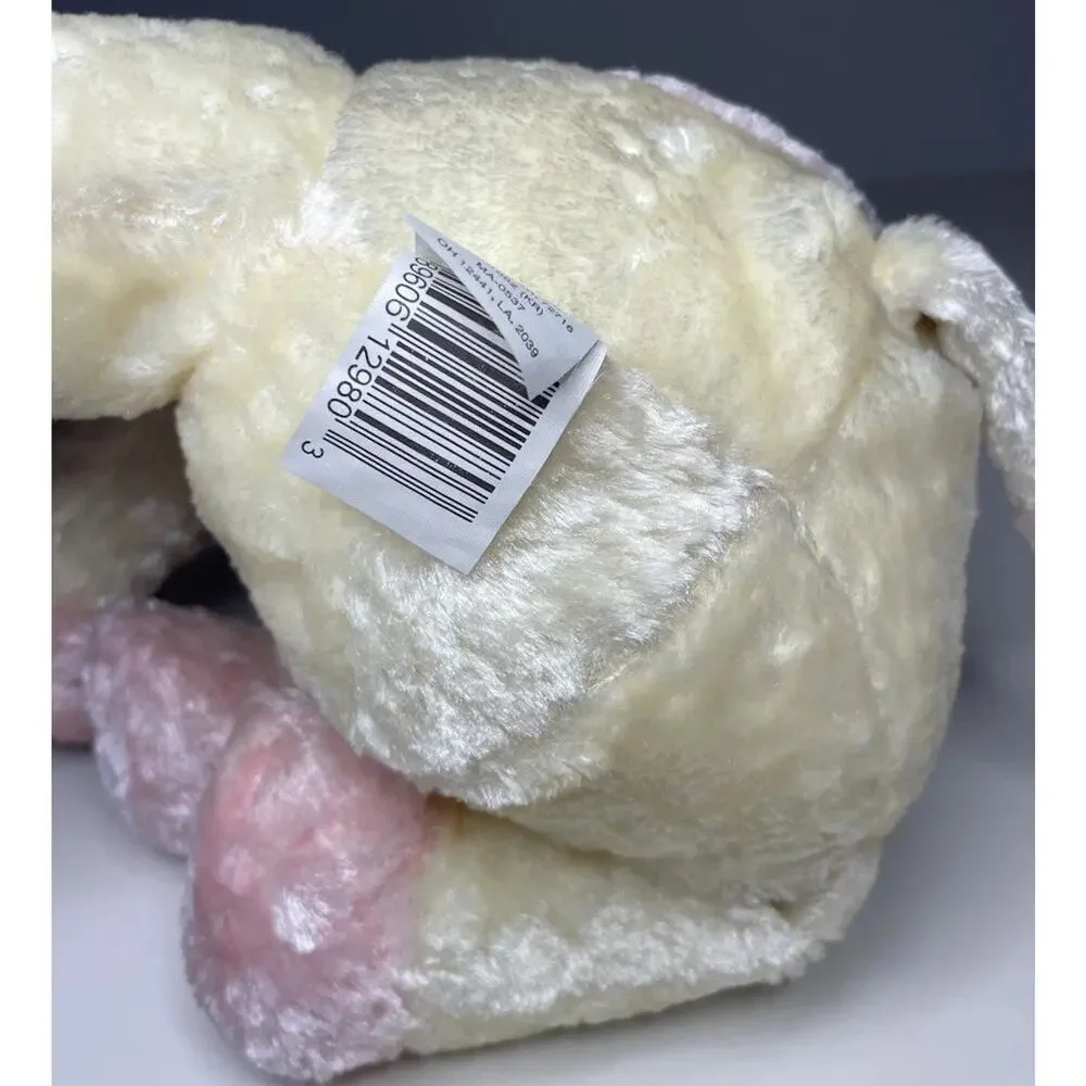Vintage Walmart Pink Cow Plush 9” White Cream Valentines Heart Bow Pastel Floppy